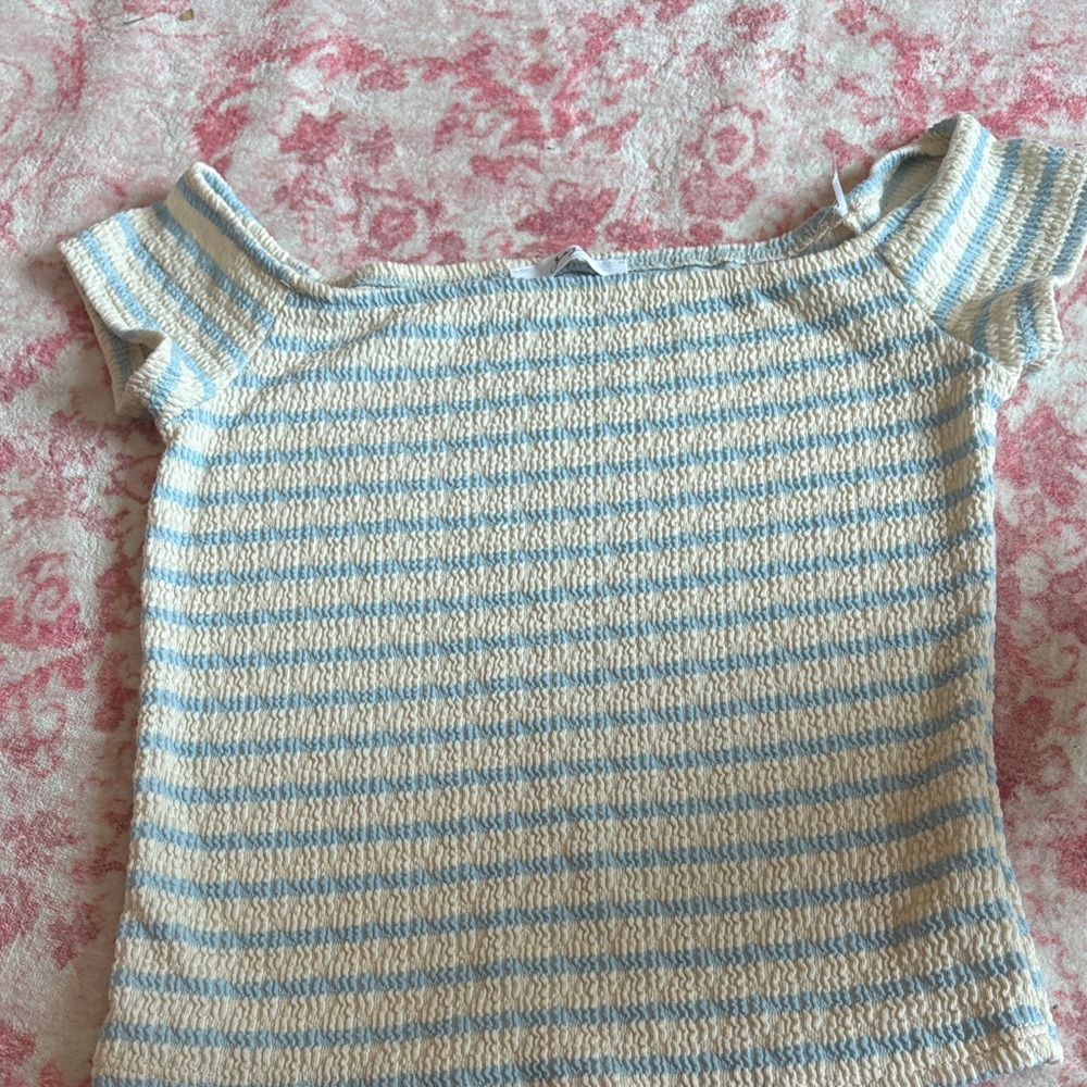 Gaze Blue and Cream Striped Knit Top